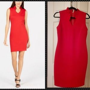 Calvin Klein Red Ruffled Collar Sheath Dress